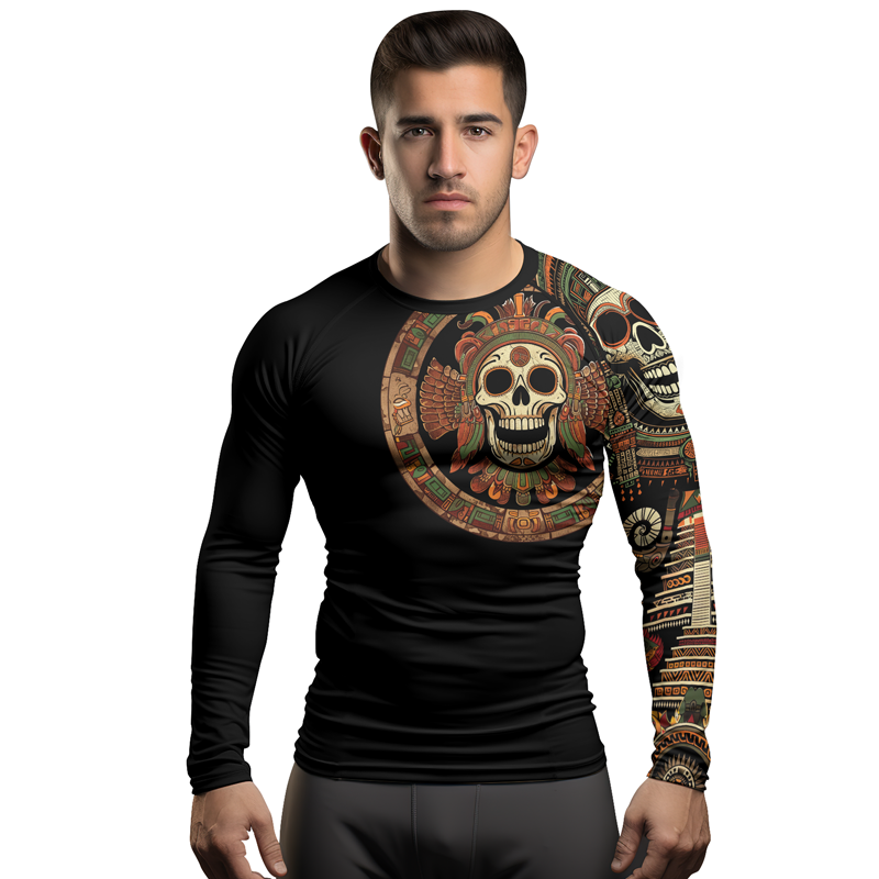 Rashninja Aztec Feathered Skull Men's Long Sleeve Rash Guard