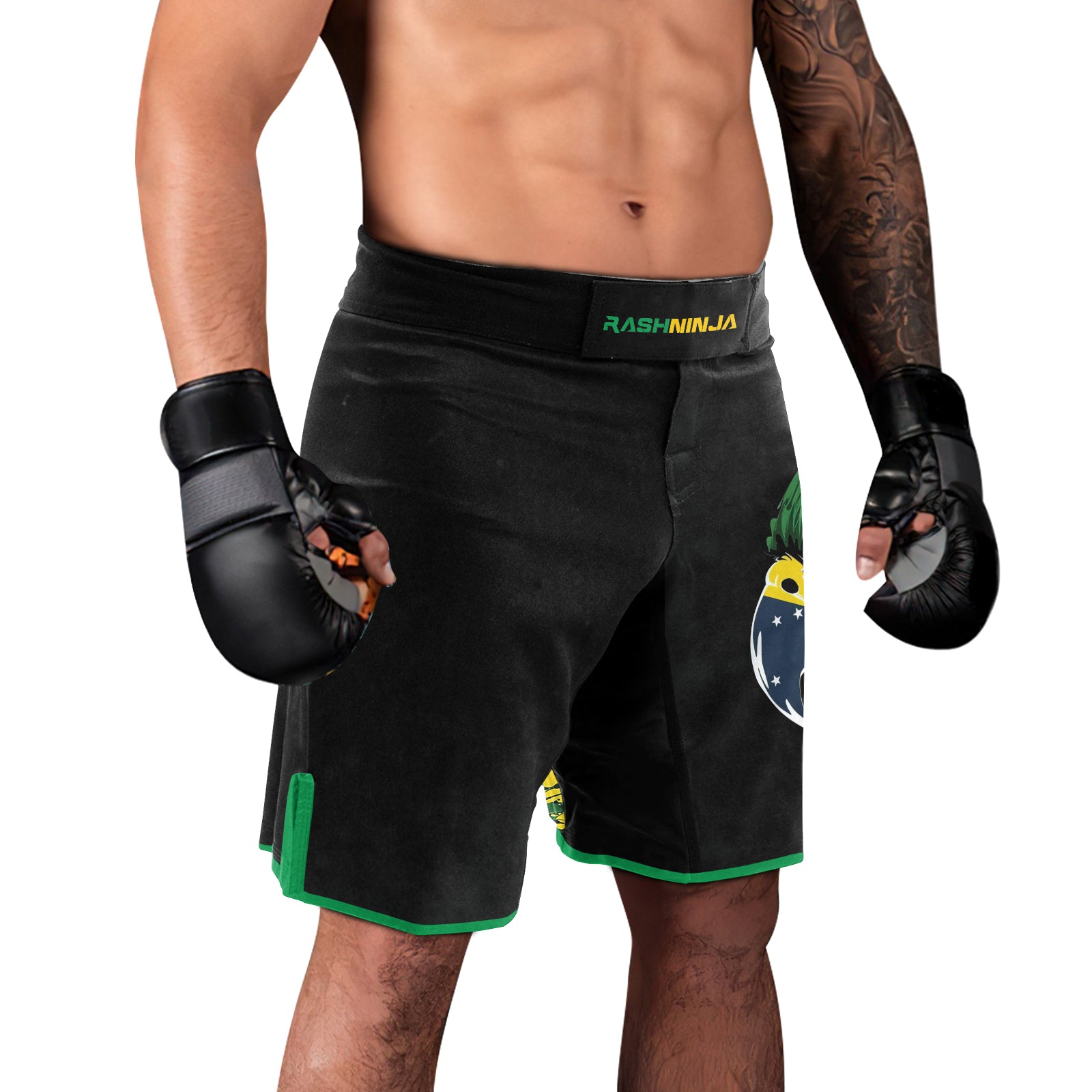 Rashninja Bird Warrior with Brazil Flag Men's Fight Shorts