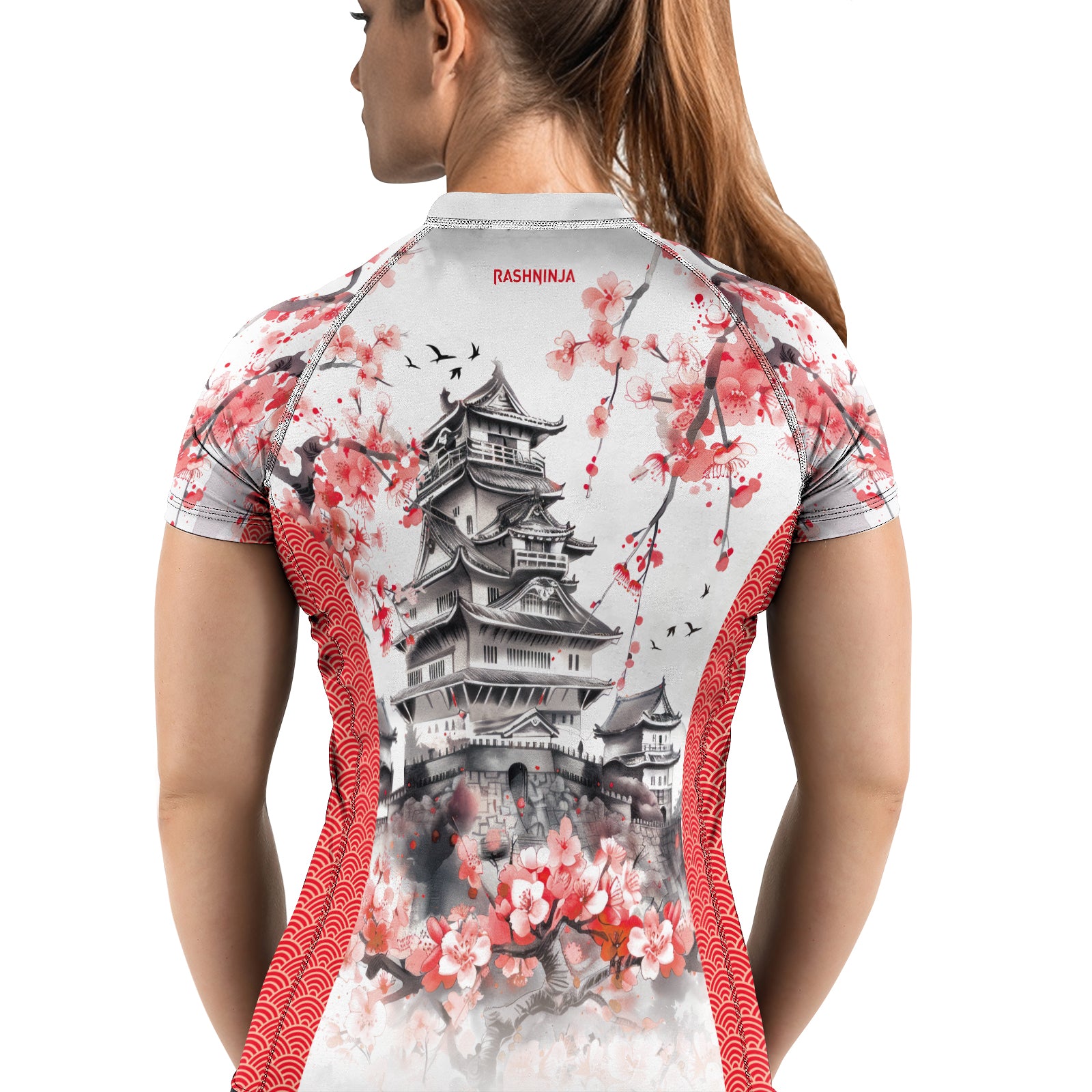 Rashninja Sakura and Castle Women's Short Sleeve Rash Guard