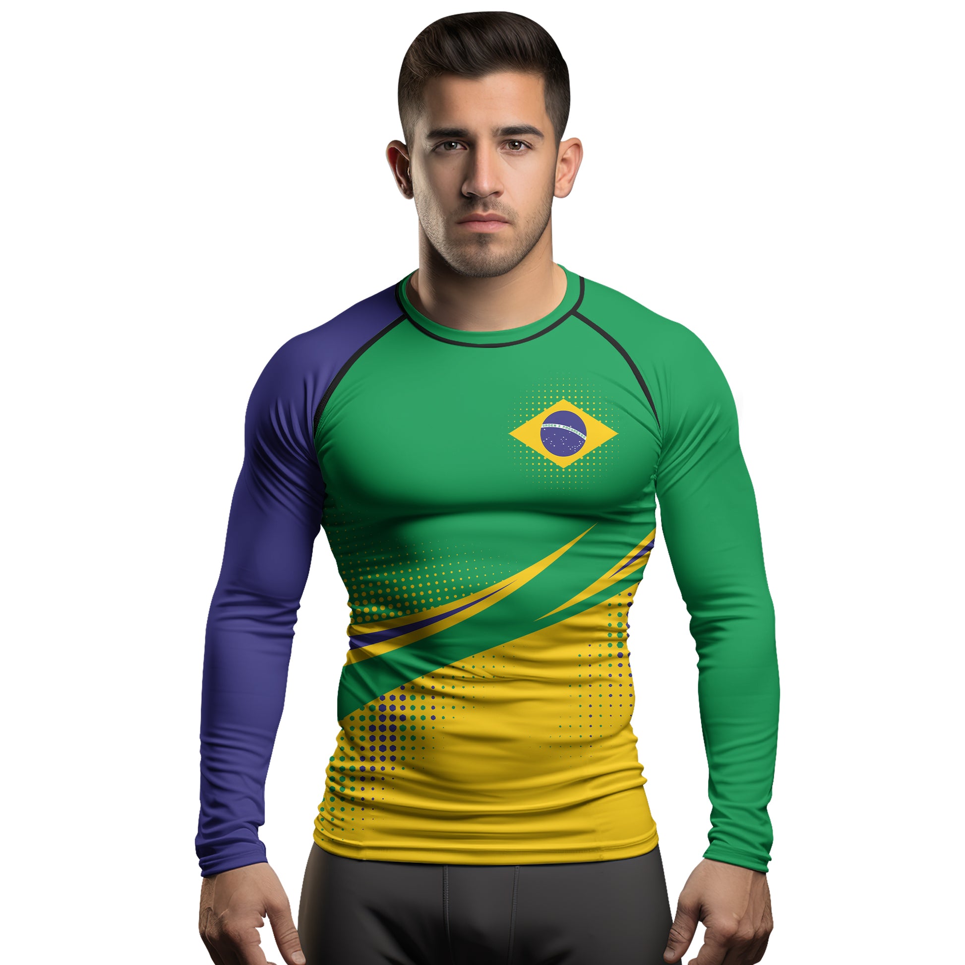 Rashninja Brazilian Green and Gold Victory Men's Long Sleeve Rash Guard