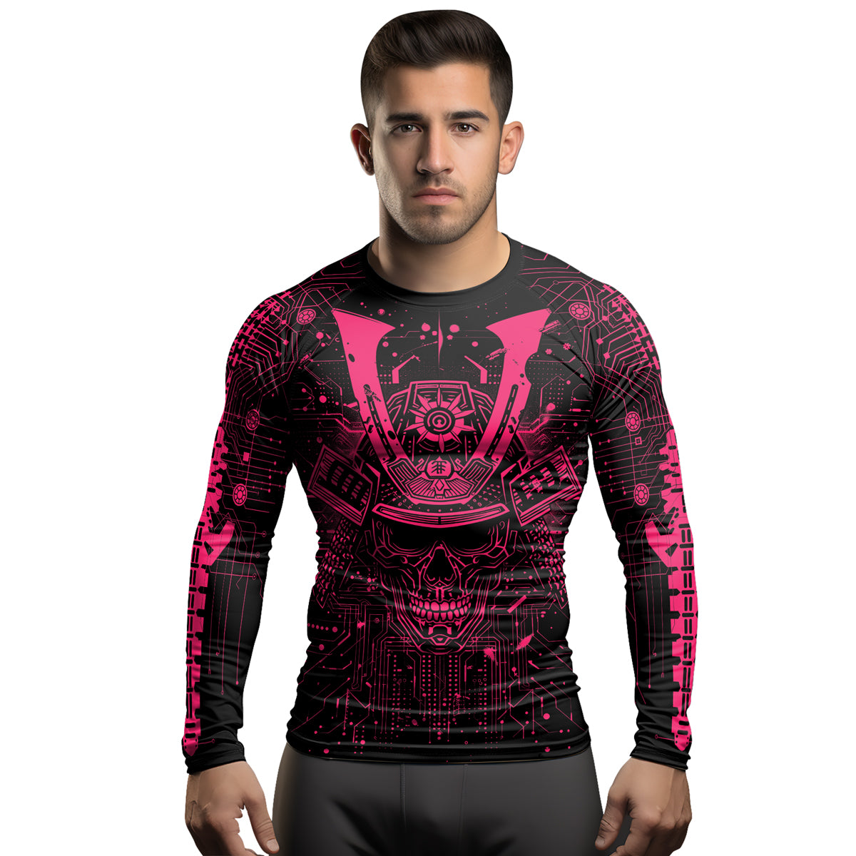 Neon Belly Rash Guard Rashninja Cyber Neon Matrix Men's Long Sleeve Rash Guard