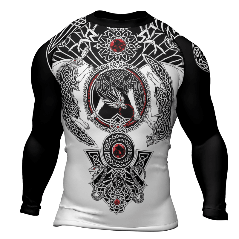 Rashninja Viking And Wolf Men's Long Sleeve Rash Guard - Rashninja LLC