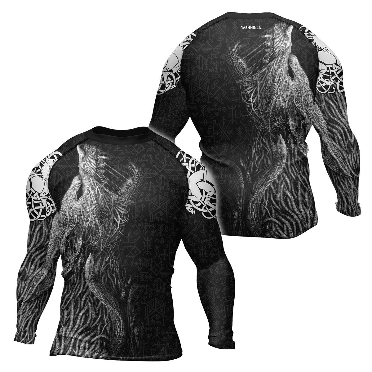 Rashninja Viking Howling Wolf Men's Long Sleeve Rash Guard - Rashninja LLC