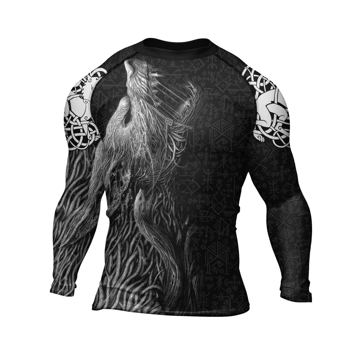 Rashninja Viking Howling Wolf Men's Long Sleeve Rash Guard - Rashninja LLC