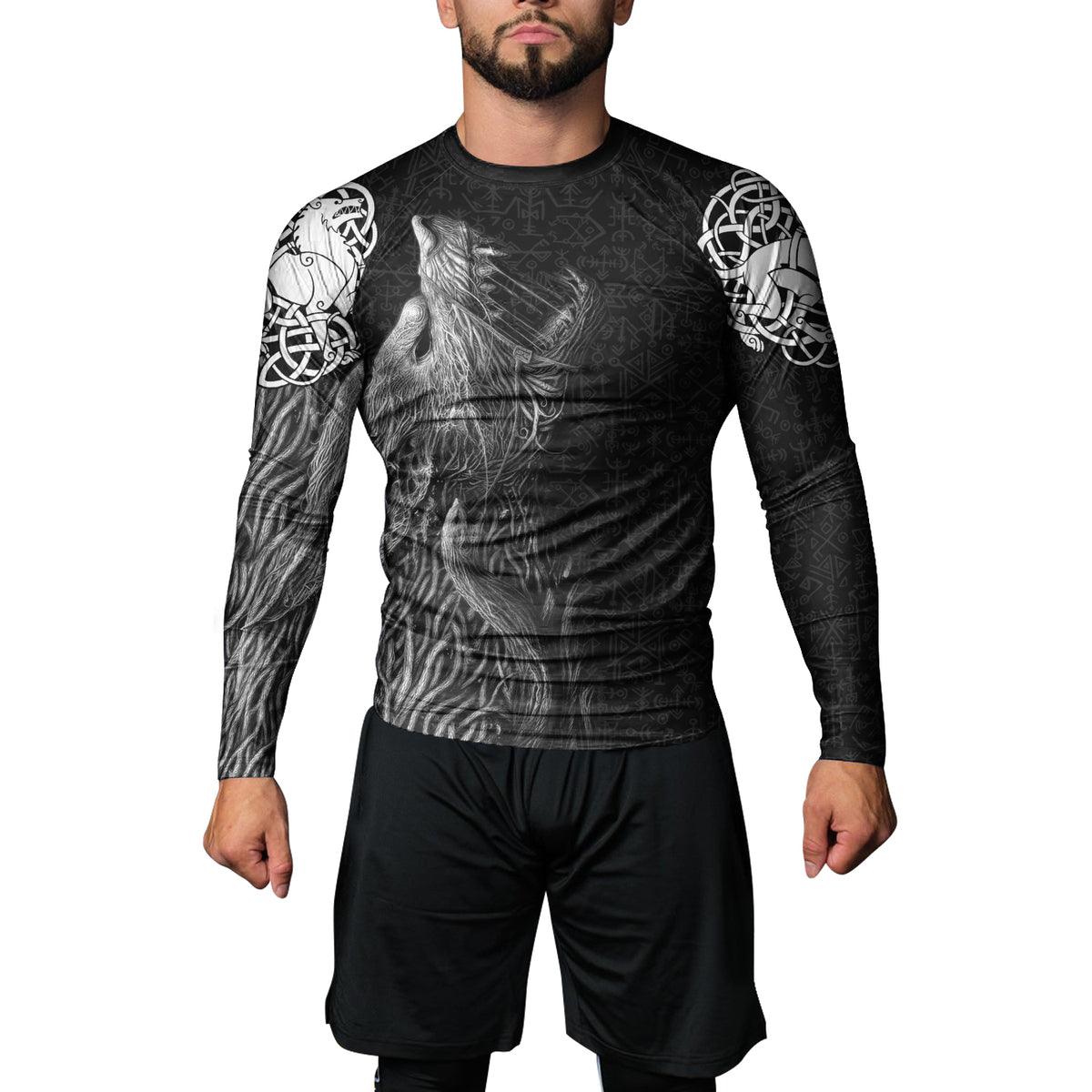 Rashninja Viking Howling Wolf Men's Long Sleeve Rash Guard - Rashninja LLC