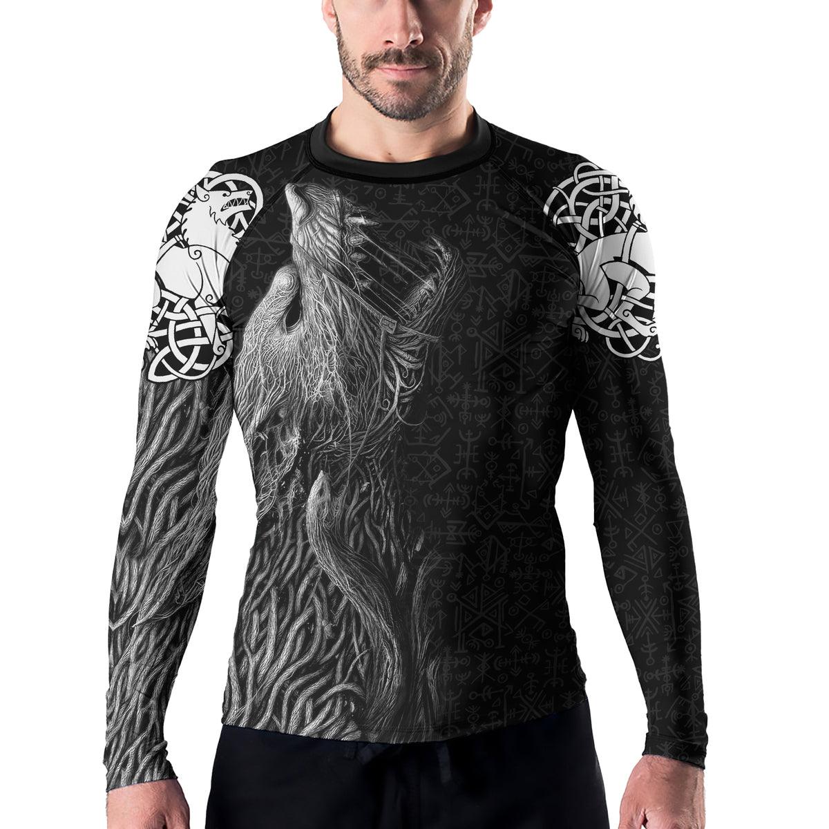 Rashninja Viking Howling Wolf Men's Long Sleeve Rash Guard - Rashninja LLC