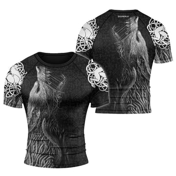 Rashninja Viking Howling Wolf Men's Short Sleeve Rash Guard - Rashninja LLC