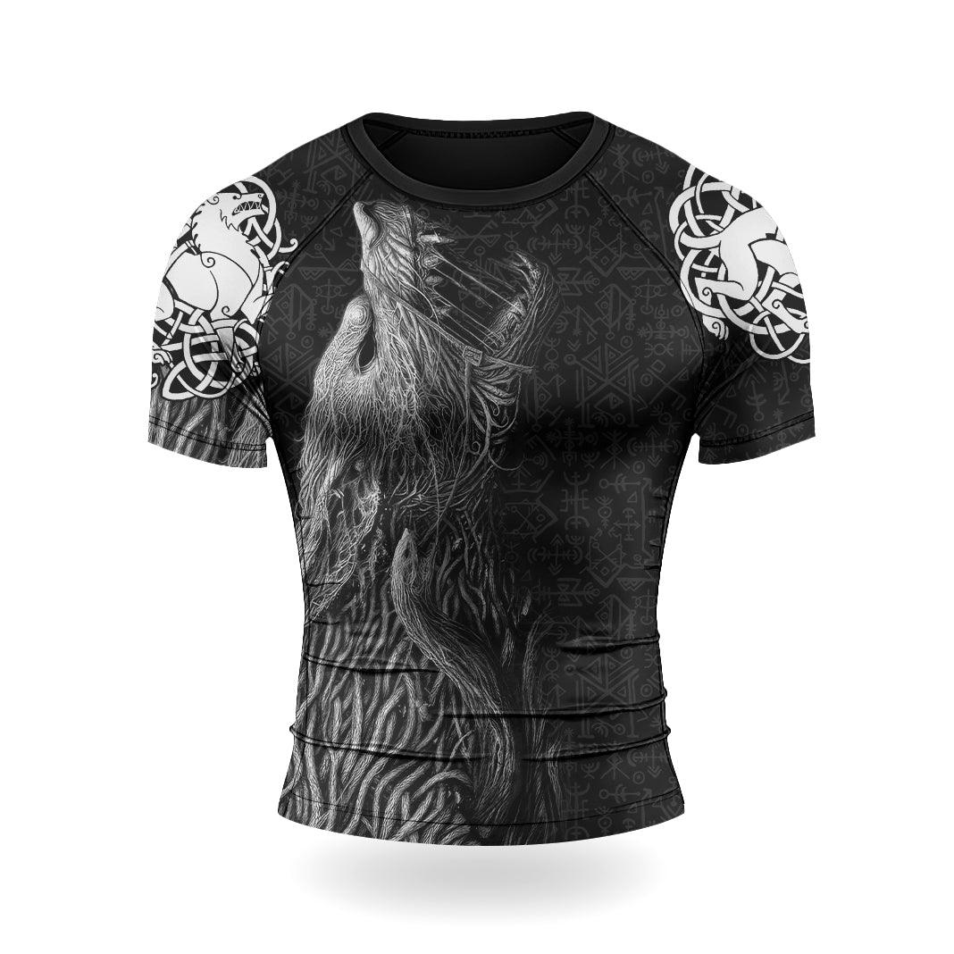 Rashninja Viking Howling Wolf Men's Short Sleeve Rash Guard - Rashninja LLC