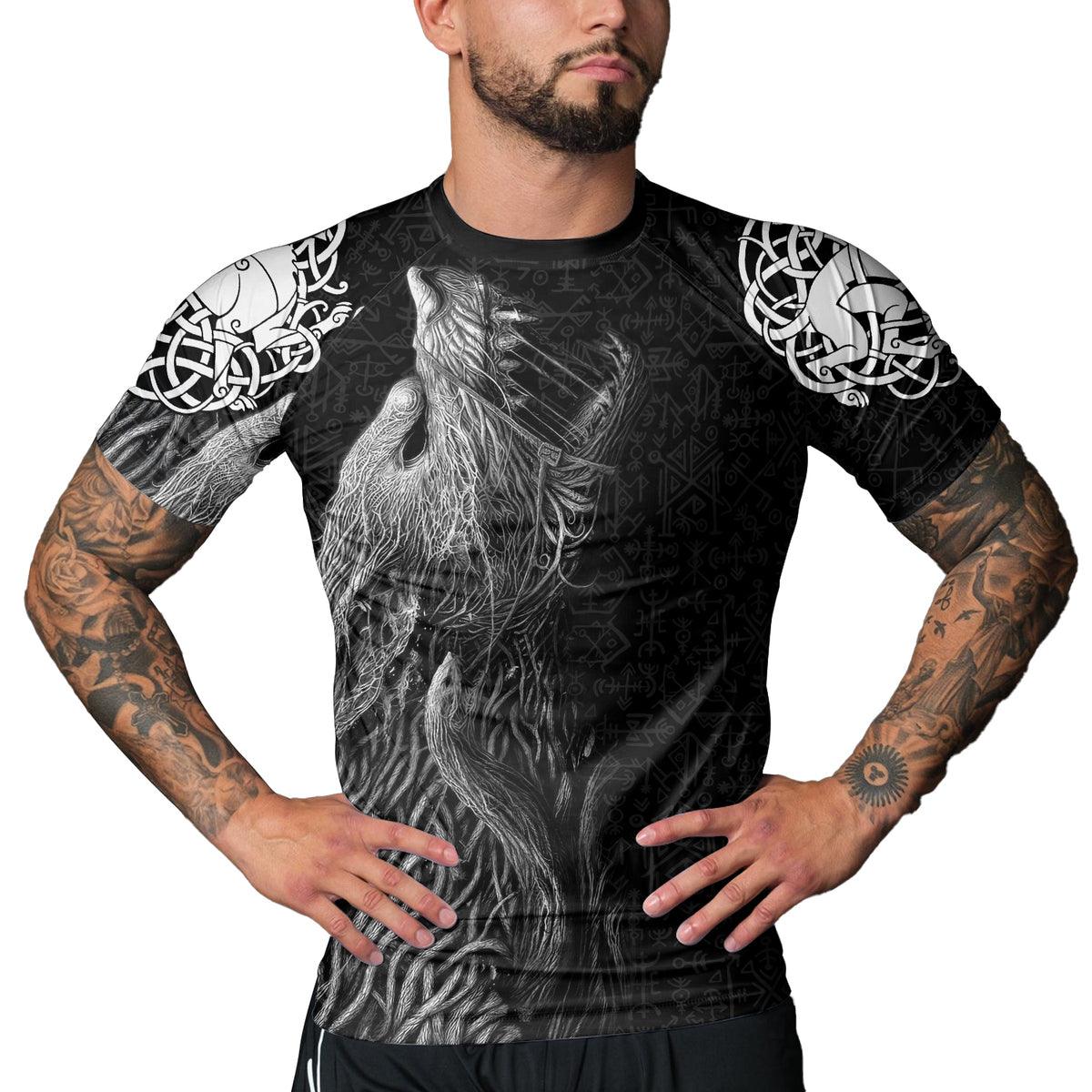 Rashninja Viking Howling Wolf Men's Short Sleeve Rash Guard - Rashninja LLC