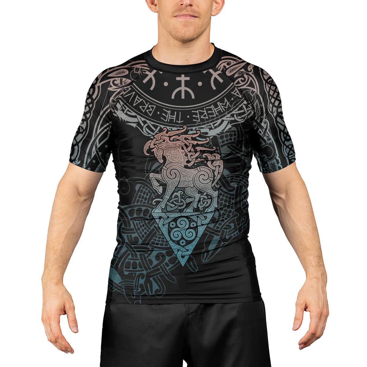 Rashninja Warrior Horse Men's Short Sleeve Rash Guard - Rashninja LLC