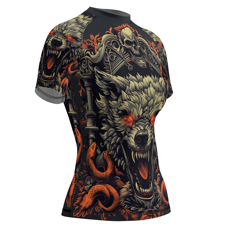 Rashninja Fanged Wolf with Skull Women's Short Sleeve Rash Guard