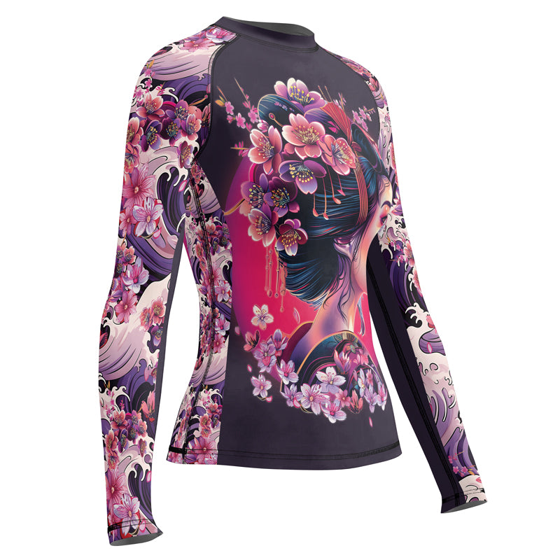 Rashninja Geisha with Sakura Waves Women's Long Sleeve Rash Guard