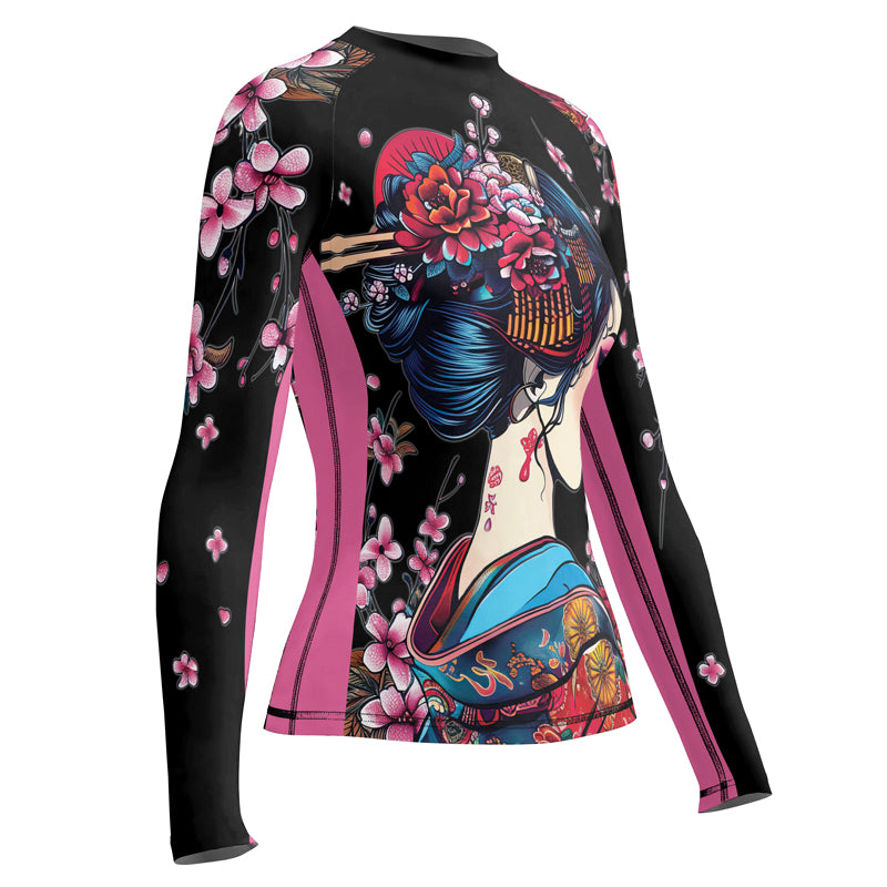 Rashninja Black and Pink Geisha Women's Long Sleeve Rash Guard