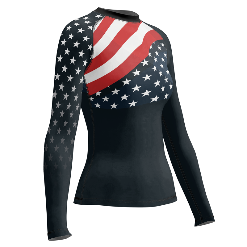 Rashninja Patriotic American Flag Women's Long Sleeve Rash Guard