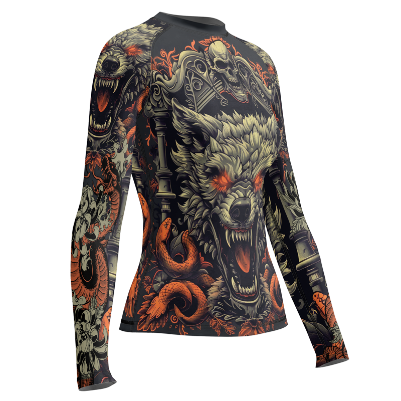 Rashninja Fanged Wolf with Skull Women's Long Sleeve Rash Guard