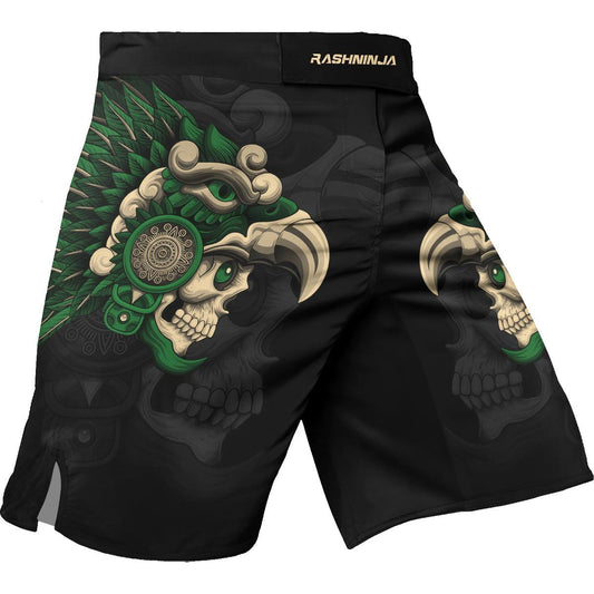 Rashninja Aztec Eagle Warrior Skull Men's Fight Shorts - Rashninja LLC