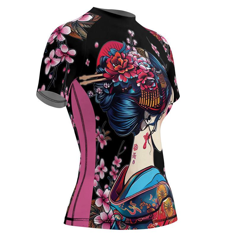 Rashninja Black and Pink Geisha Women's Short Sleeve Rash Guard