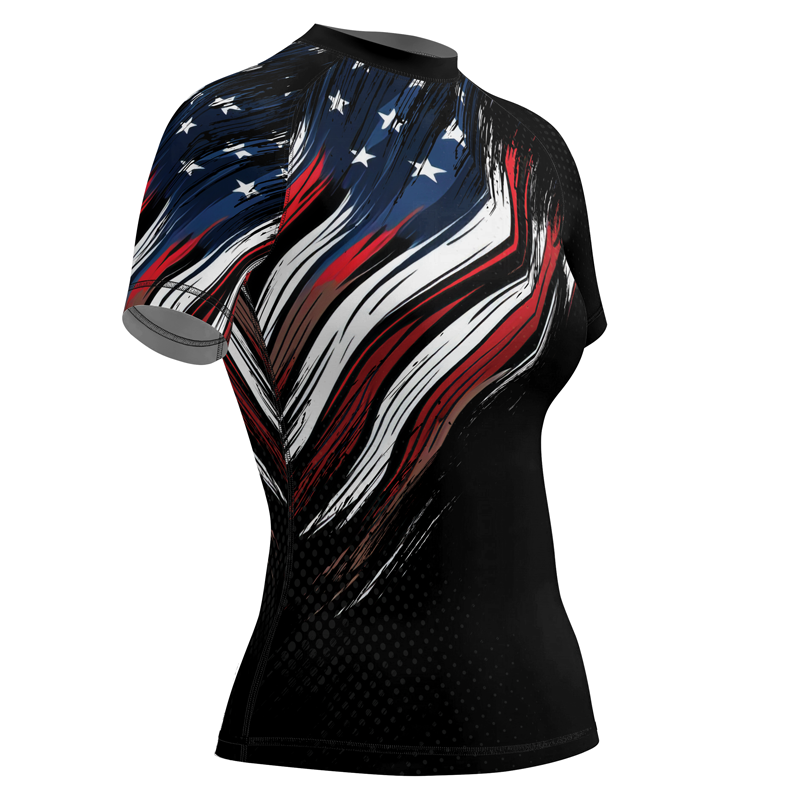 Rashninja Patriotic USA Flag Women's Short Sleeve Rash Guard