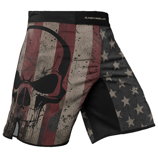 Rashninja Patriotic Skull Distressed Men's Fight Shorts

