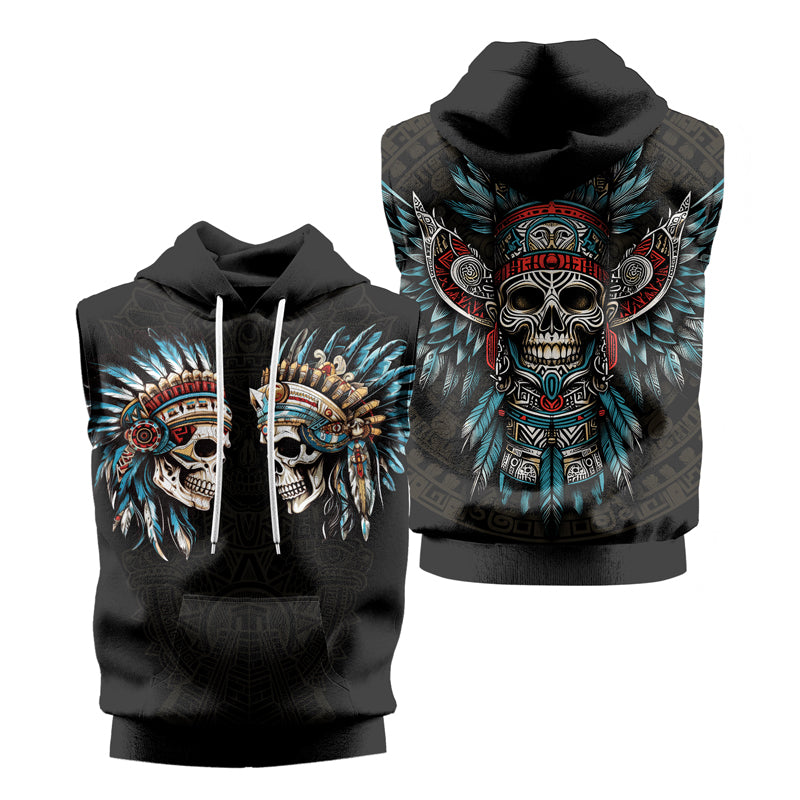 Rashninja Aztec High Chief Skull Sleeveless Hoodie | Sleeveless Hoodie