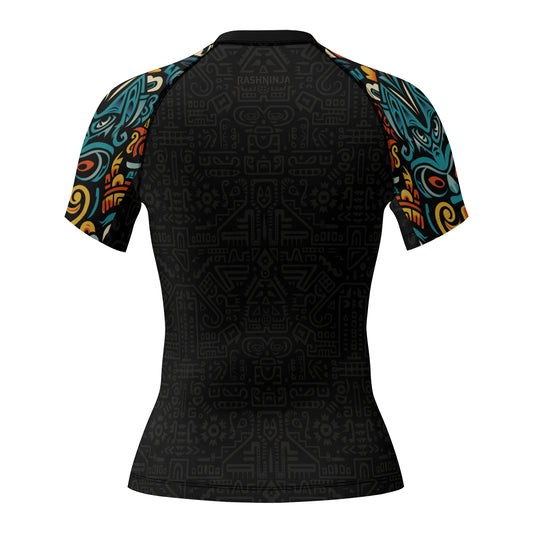 Rashninja Aztec Tribal Eagle Women's Short Sleeve Rash Guard