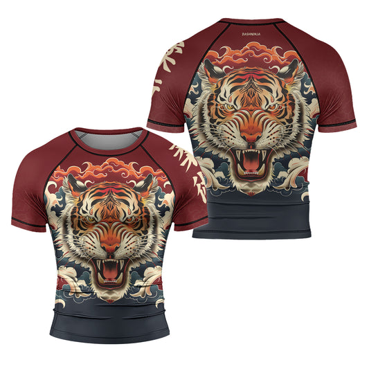 Rashninja Tiger Cloud Black Red Men's Short Sleeve Rash Guard