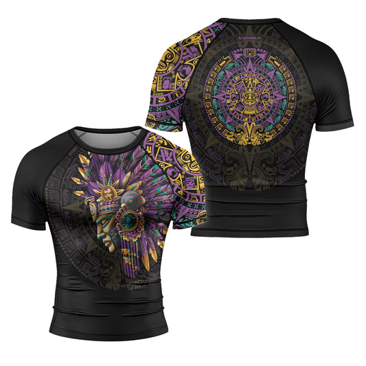 Rashninja Aztec Purple Tribe Headman Men's Short Sleeve Rash Guard