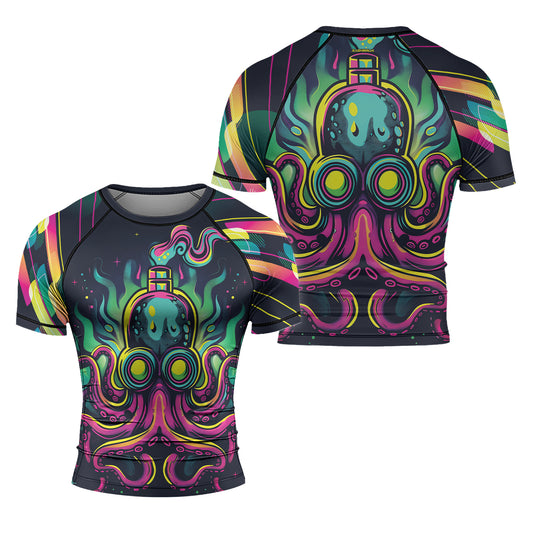 Rashninja Octopus Green Purple Men's Short Sleeve Rash Guard