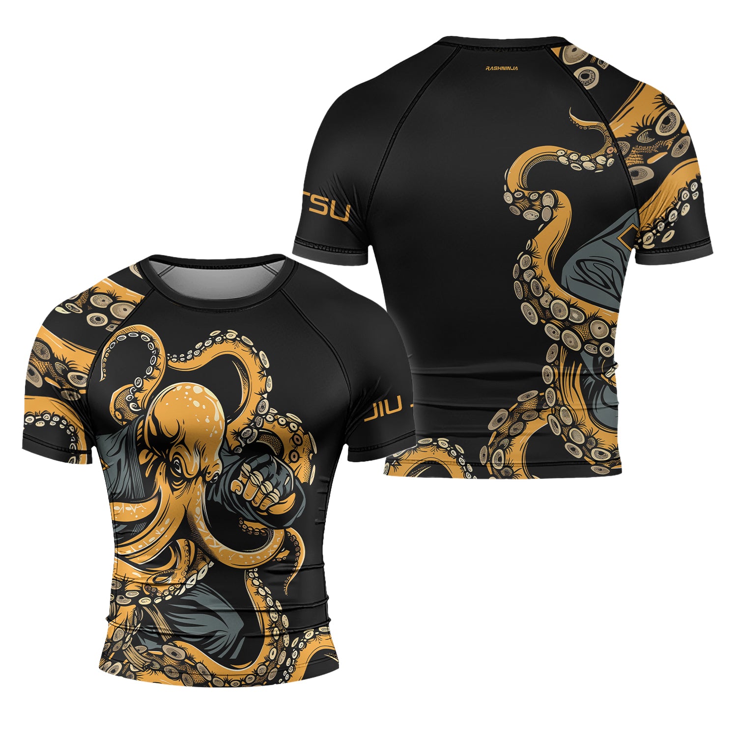 Rashninja Octopus Yellow Men's Short Sleeve Rash Guard | MMA