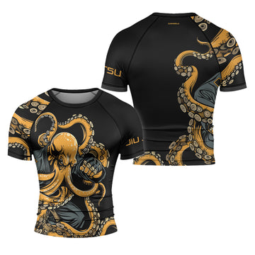 Rashninja Octopus Yellow Men's Short Sleeve Rash Guard
