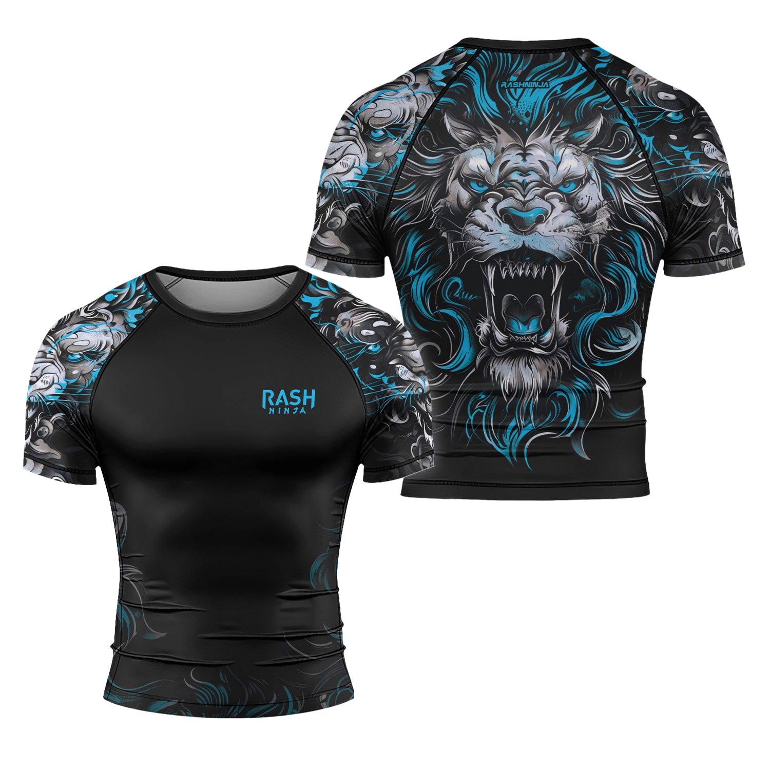 Rashninja Luminous Lion Men's Short Sleeve Rash Guard | Lion Fightwear