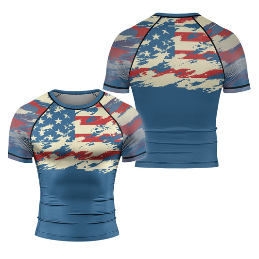 Rashninja American Flag Patriotic Men's Short Sleeve Rash Guard