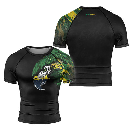 Rashninja Bird Warrior with Brazil Flag Men's Short Sleeve Rash Guard