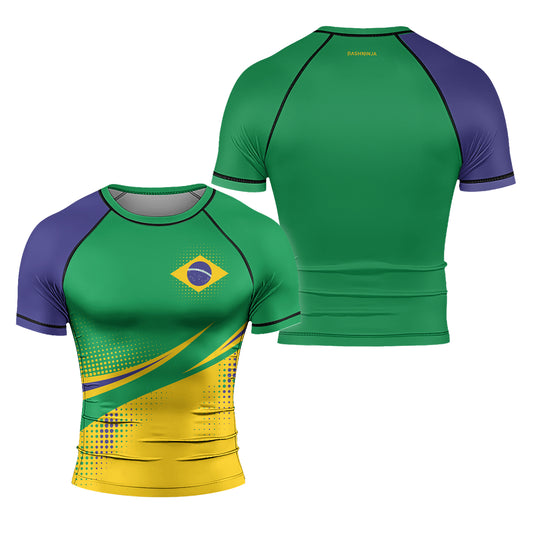 Rashninja Brazilian Green and Gold Victory Men's Short Sleeve Rash Guard