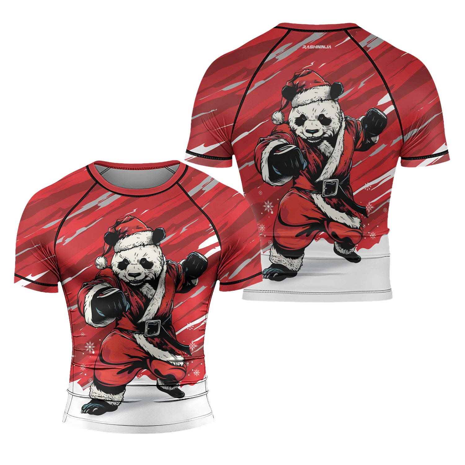 Rashninja Red Santa Panda Kung Fu Men's Short Sleeve Rash Guard