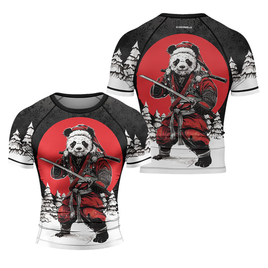 Rashninja Black Samurai Christmas Panda Men's Short Sleeve Rash Guard