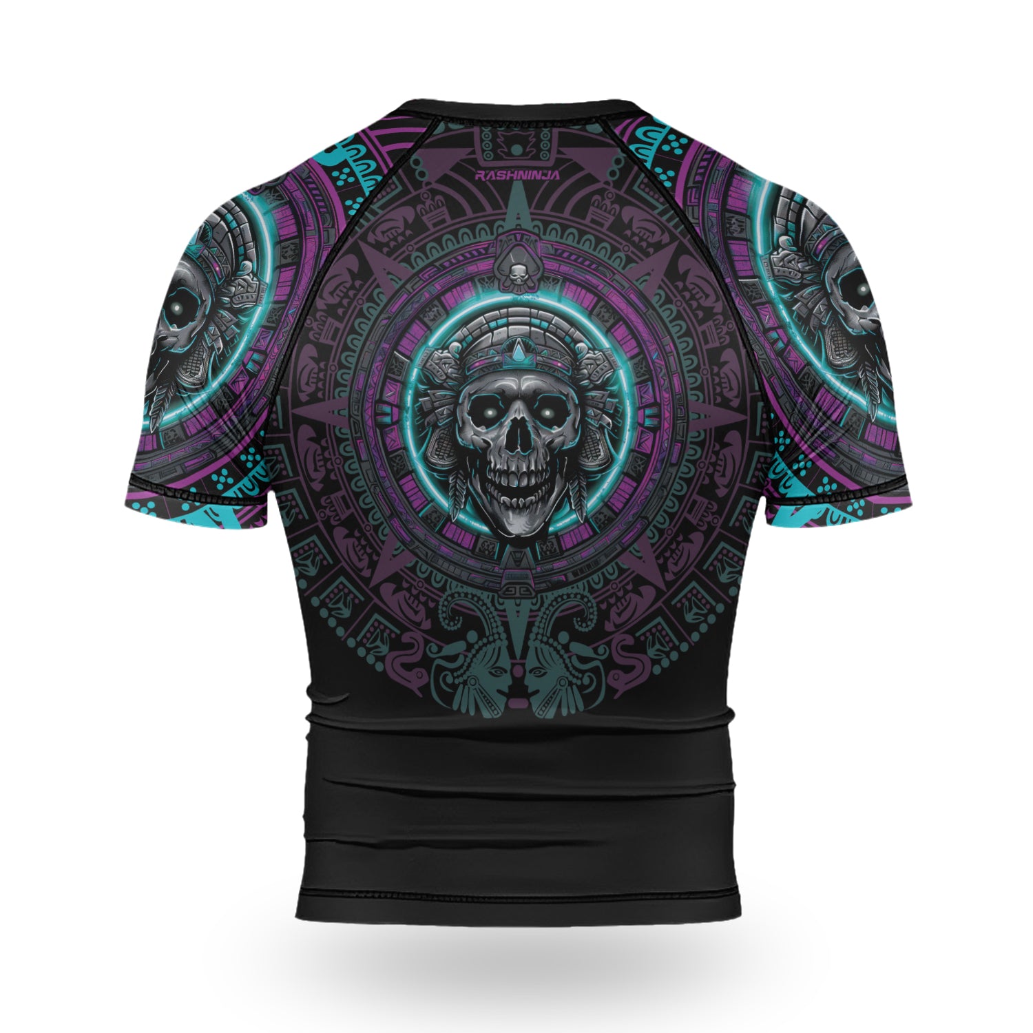 Rashninja Aztec Sun Stone Skull Men's Short Sleeve Rash Guard