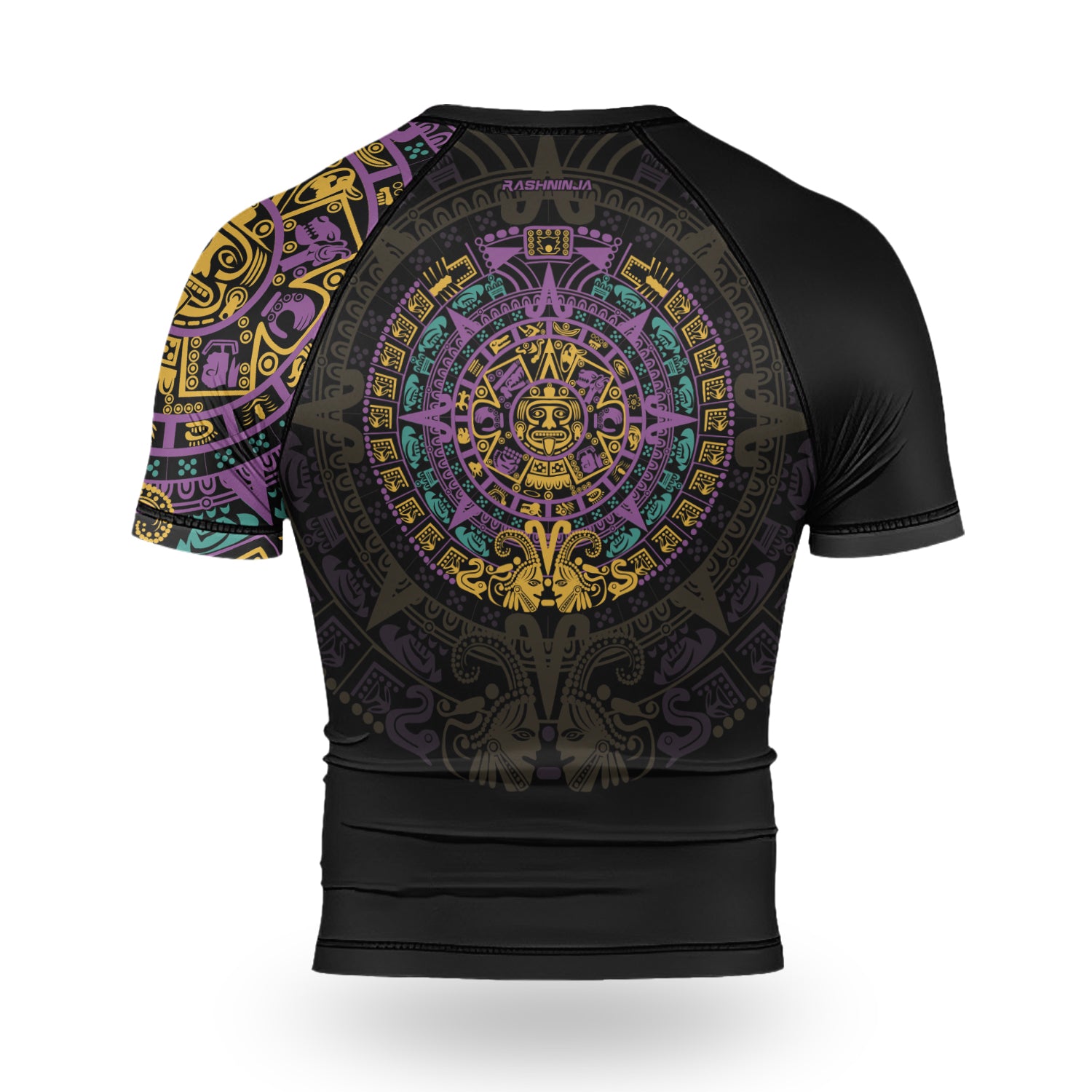 Rashninja Aztec Purple Tribe Headman Men's Short Sleeve Rash Guard