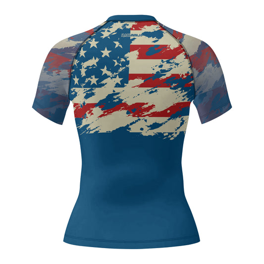 Rashninja American Flag Patriotic Women's Short Sleeve Rash Guard