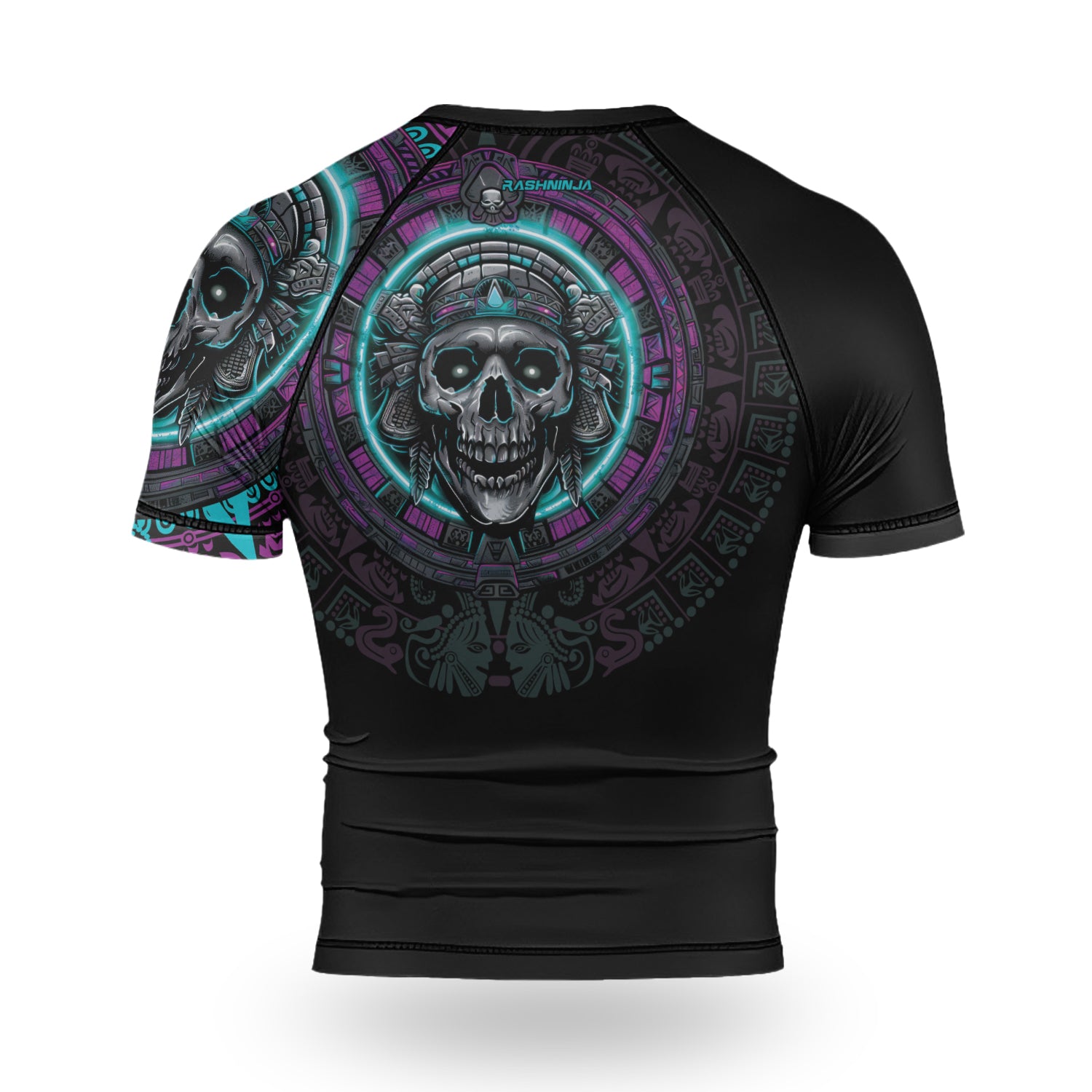 Rashninja Aztec Sun Stone Skull Men's Short Sleeve Rash Guard