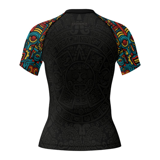 Rashninja Aztec Tribal Pattern Women's Short Sleeve Rash Guard