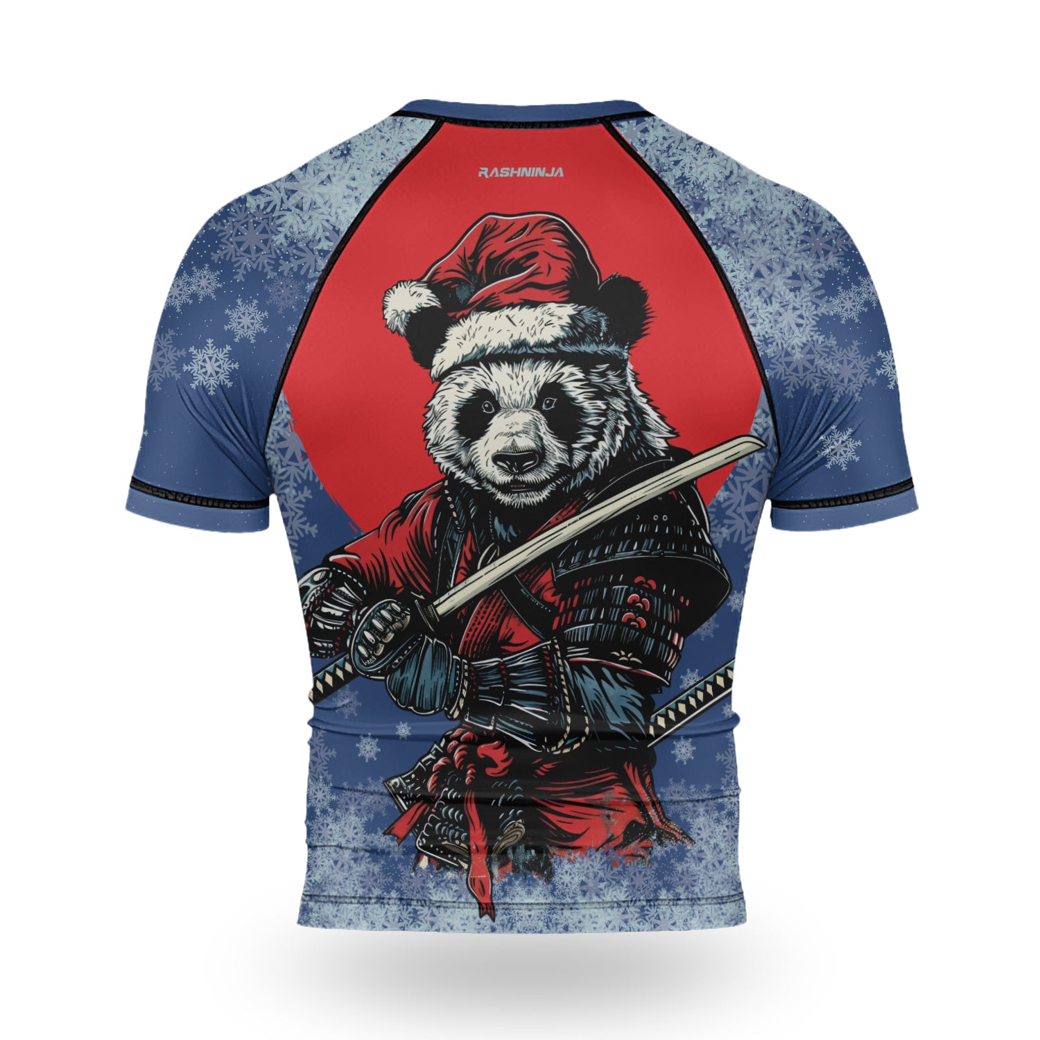 Rashninja Blue Samurai Christmas Panda Men's Short Sleeve Rash Guard