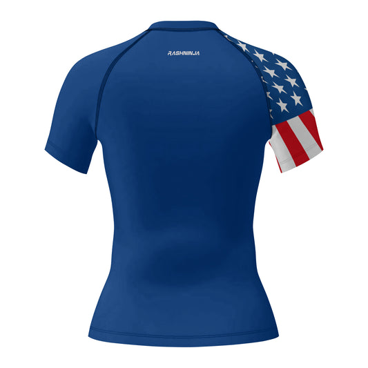 Rashninja USA Flag Patriotic Women's Short Sleeve Rash Guard