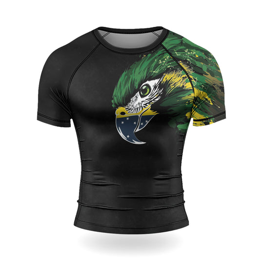 Rashninja Bird Warrior with Brazil Flag Men's Short Sleeve Rash Guard