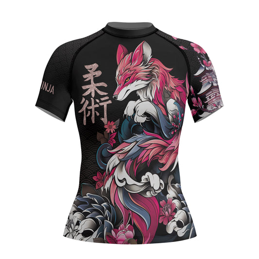 Rashninja Japanese Pink Kitsune Women's Short Sleeve Rash Guard