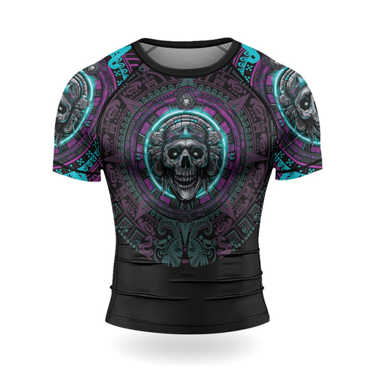 Rashninja Aztec Sun Stone Skull Men's Short Sleeve Rash Guard