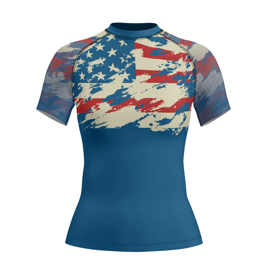 Rashninja American Flag Patriotic Women's Short Sleeve Rash Guard