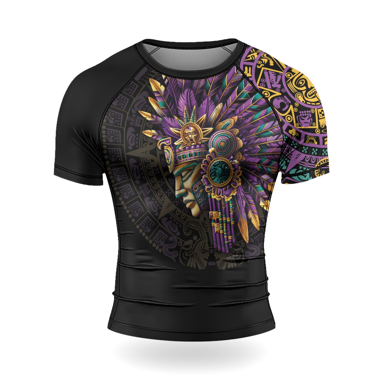 Rashninja Aztec Purple Tribe Headman Men's Short Sleeve Rash Guard