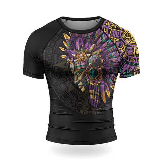 Rashninja Aztec Purple Tribe Headman Men's Short Sleeve Rash Guard