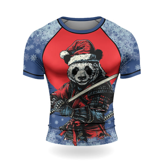 Rashninja Blue Samurai Christmas Panda Men's Short Sleeve Rash Guard